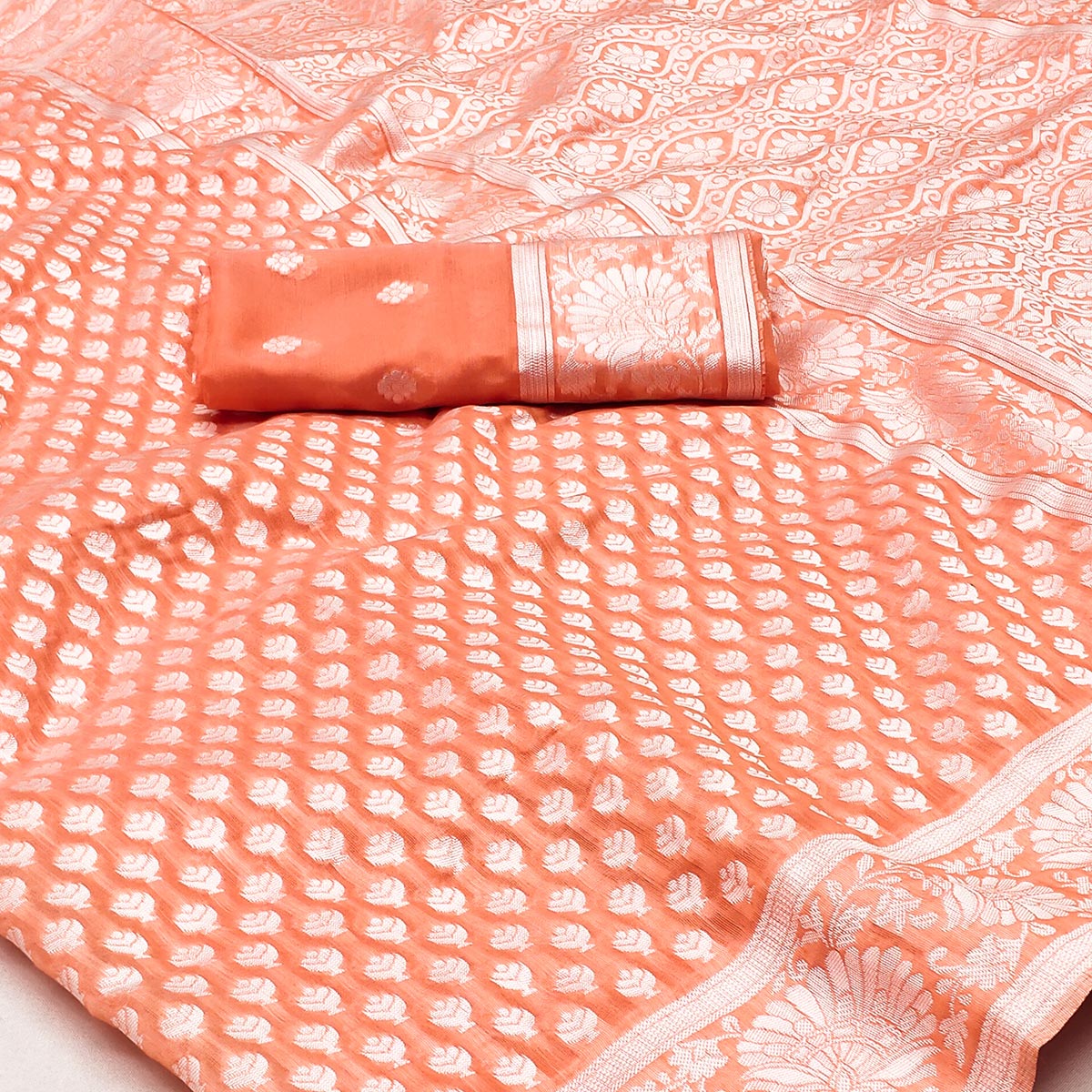 Orange Woven Cotton Silk Saree