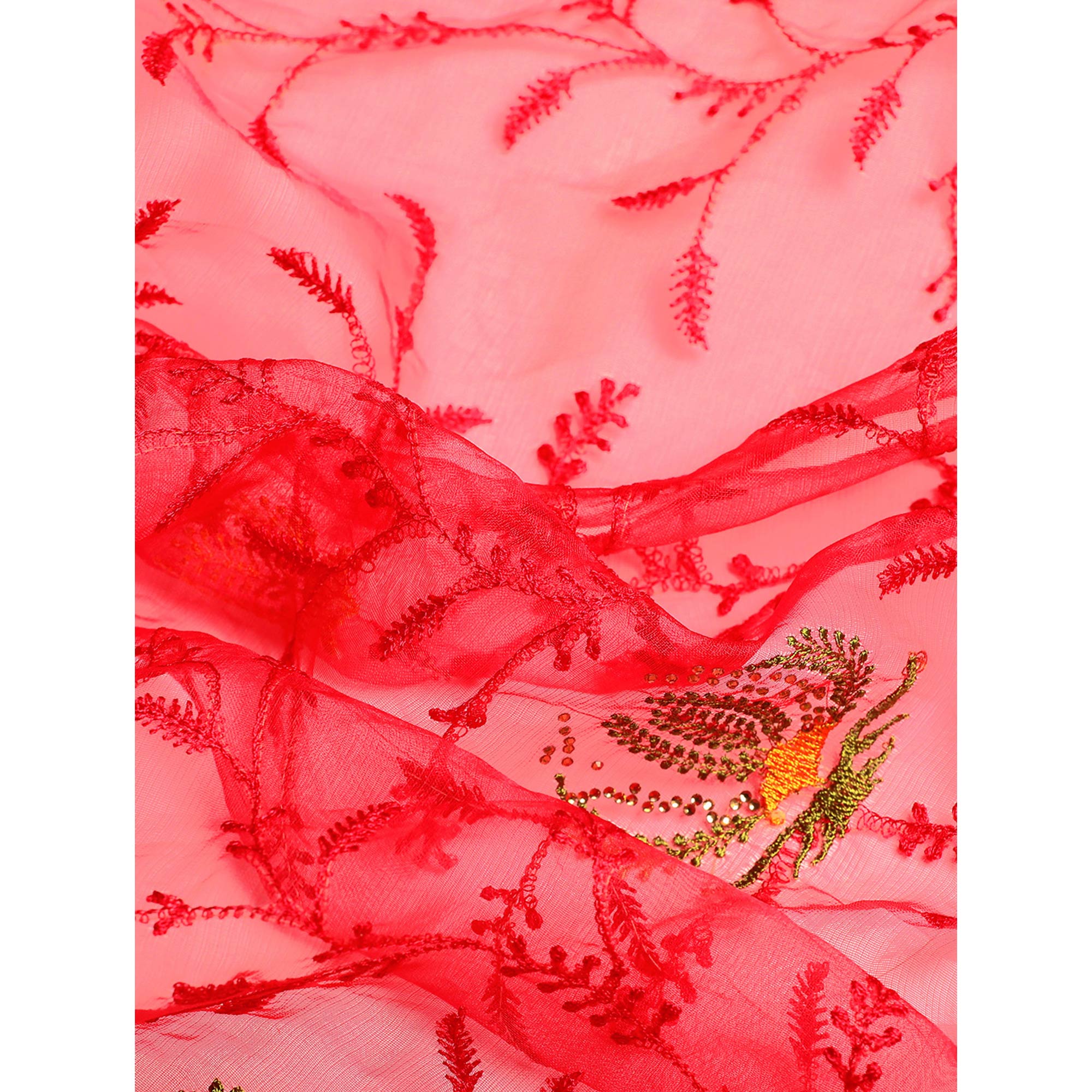 Pink Floral Embroidered Organza Saree