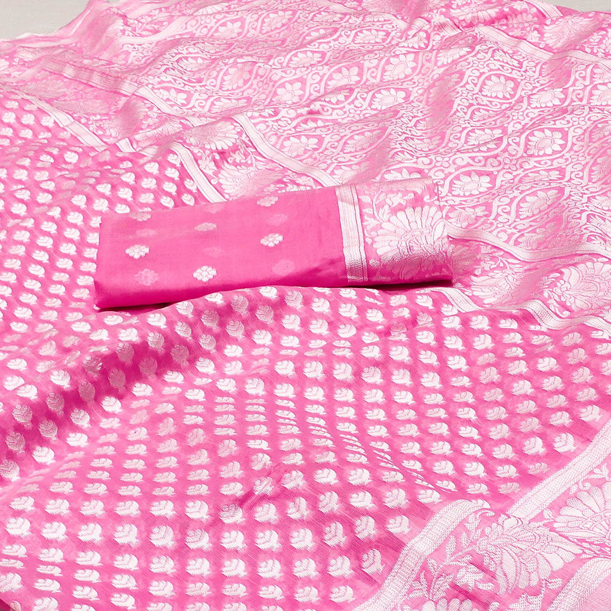 Pink Woven Cotton Silk Saree