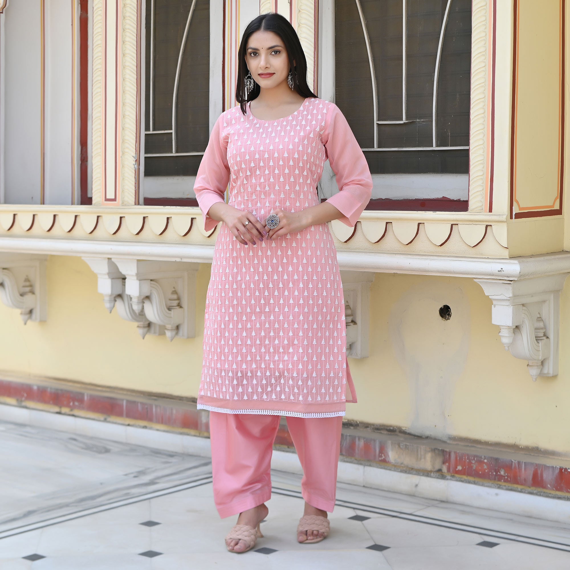 Pink Embroidered Chanderi Salwar Suit