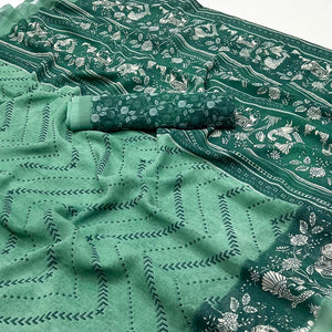Green Digital Printed Georgette Saree