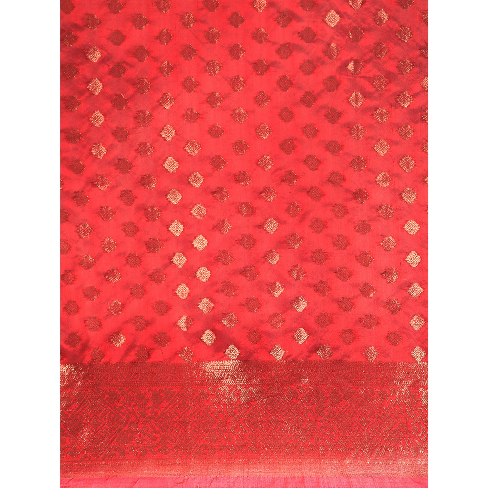 Red Woven Organza Silk Saree With Tassels