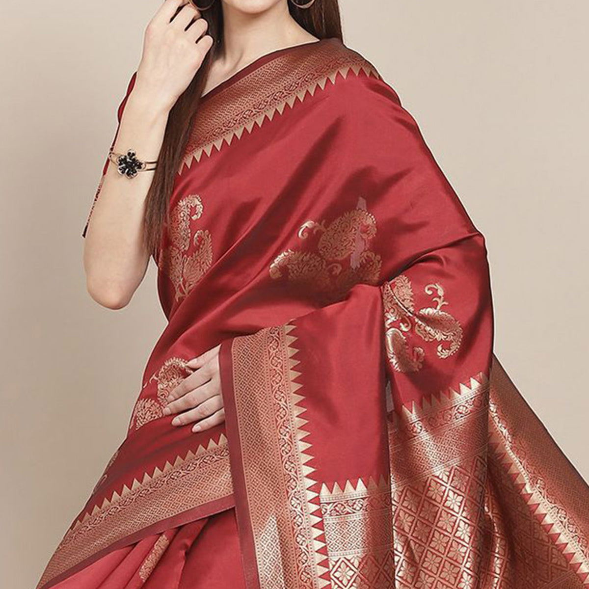 Red Woven Banarasi Silk Saree