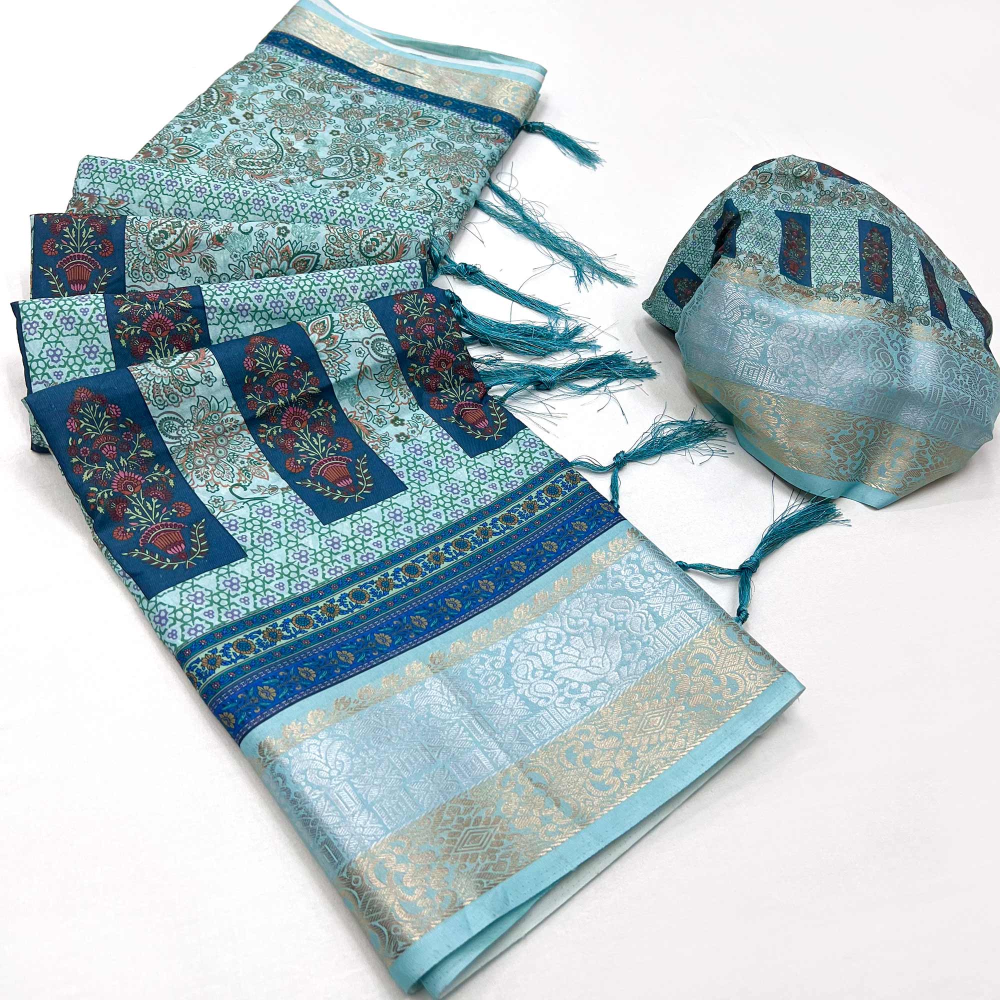 Multicolor Floral Digital Printed Pure Cotton Saree