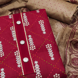 Red Printed Pure Cotton Dress Material