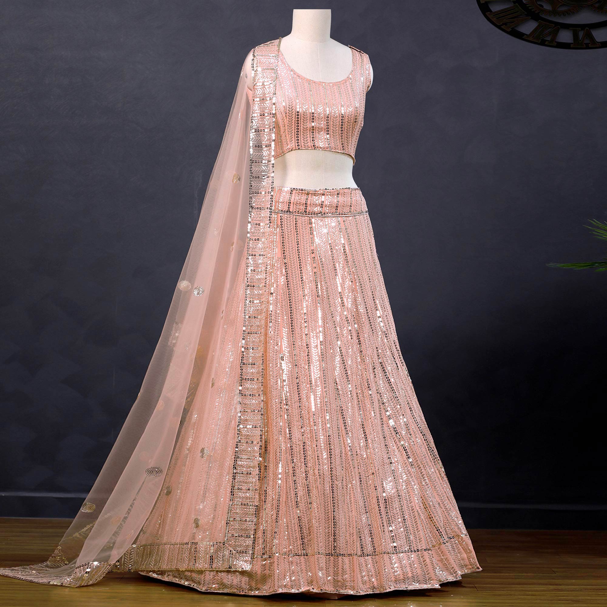 Pink Sequins Embroidered Georgette Lehenga Choli