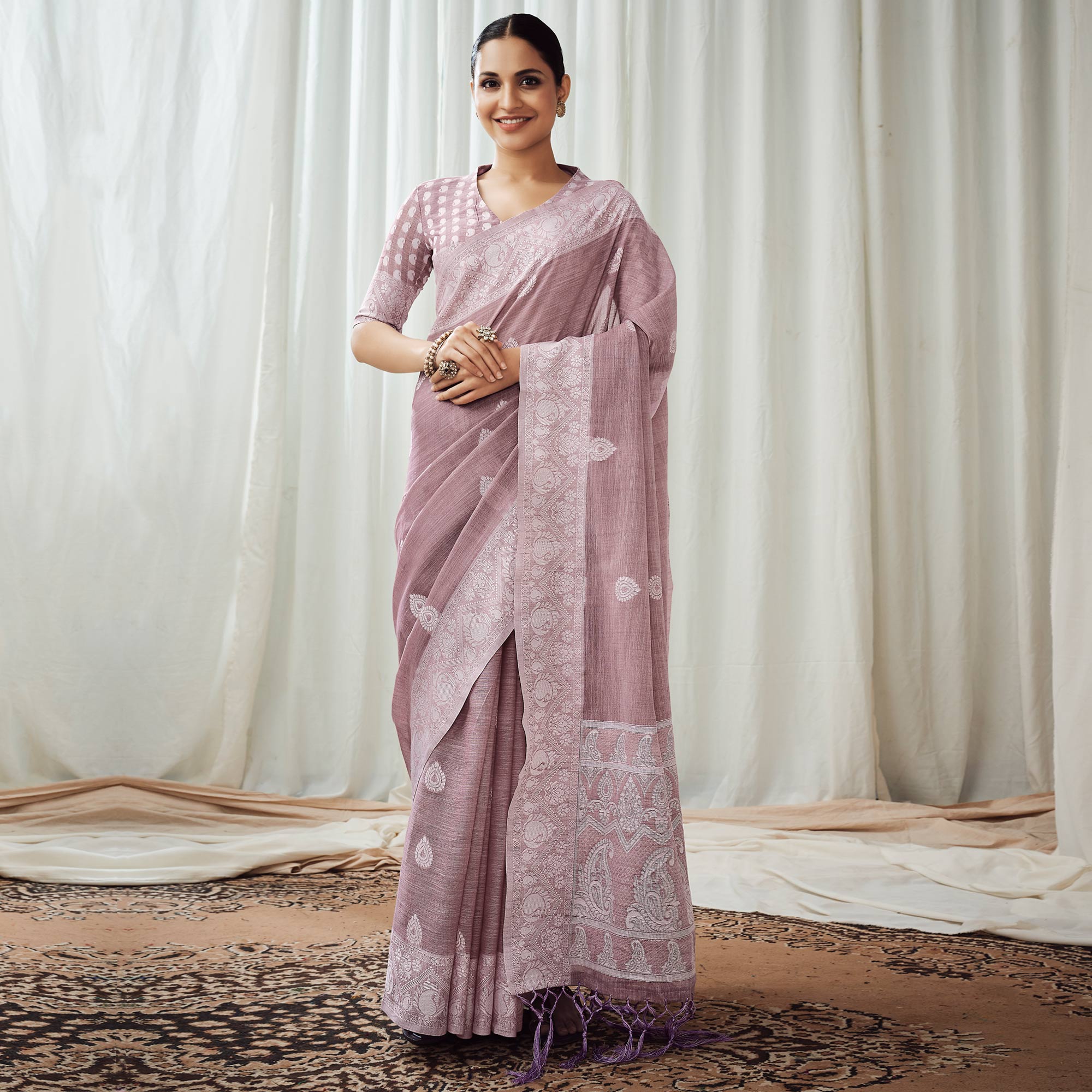 Light Purple Woven Linen Saree