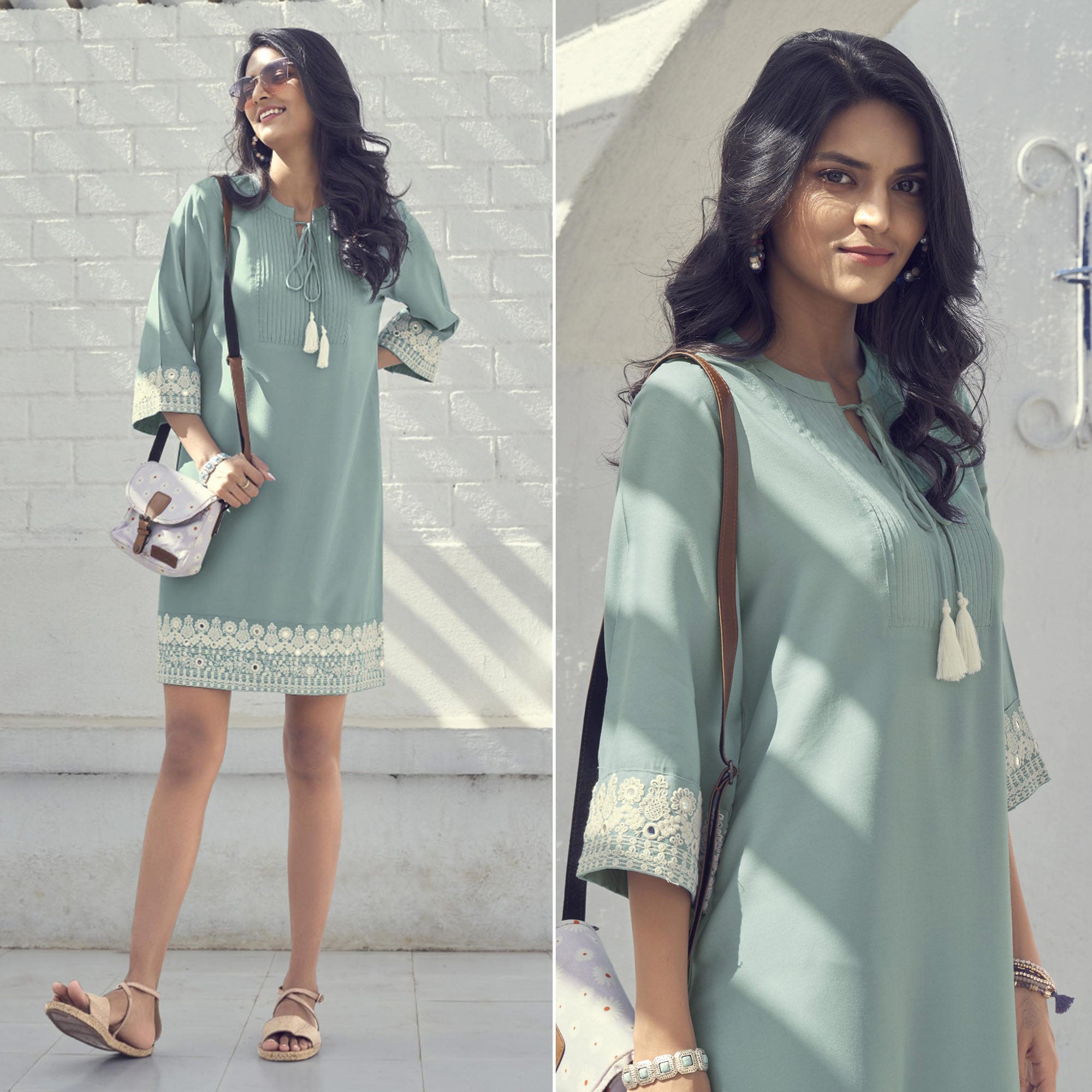 Sea Green Embroidered Rayon Tunic