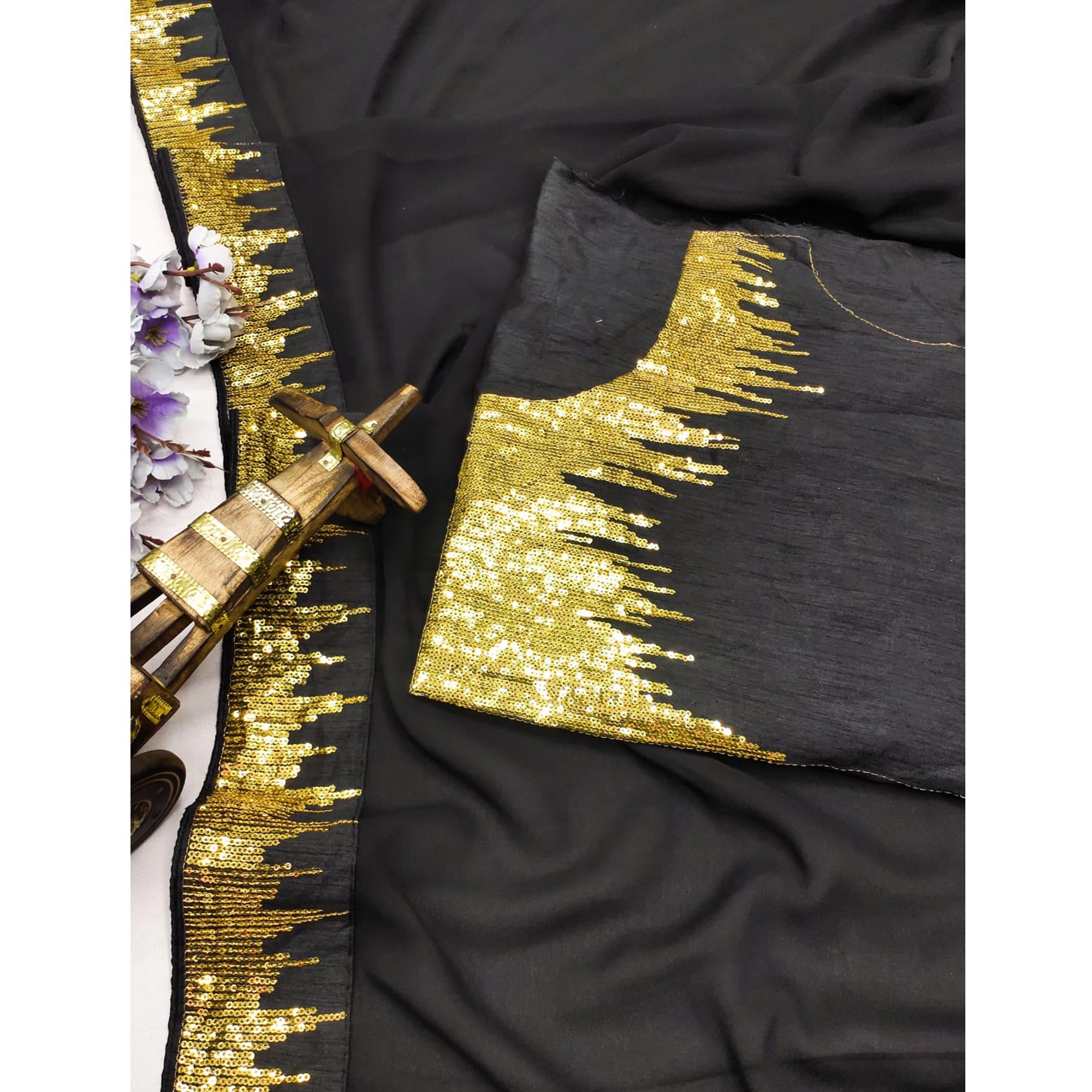 Black Sequins Embroidered Georgette Saree