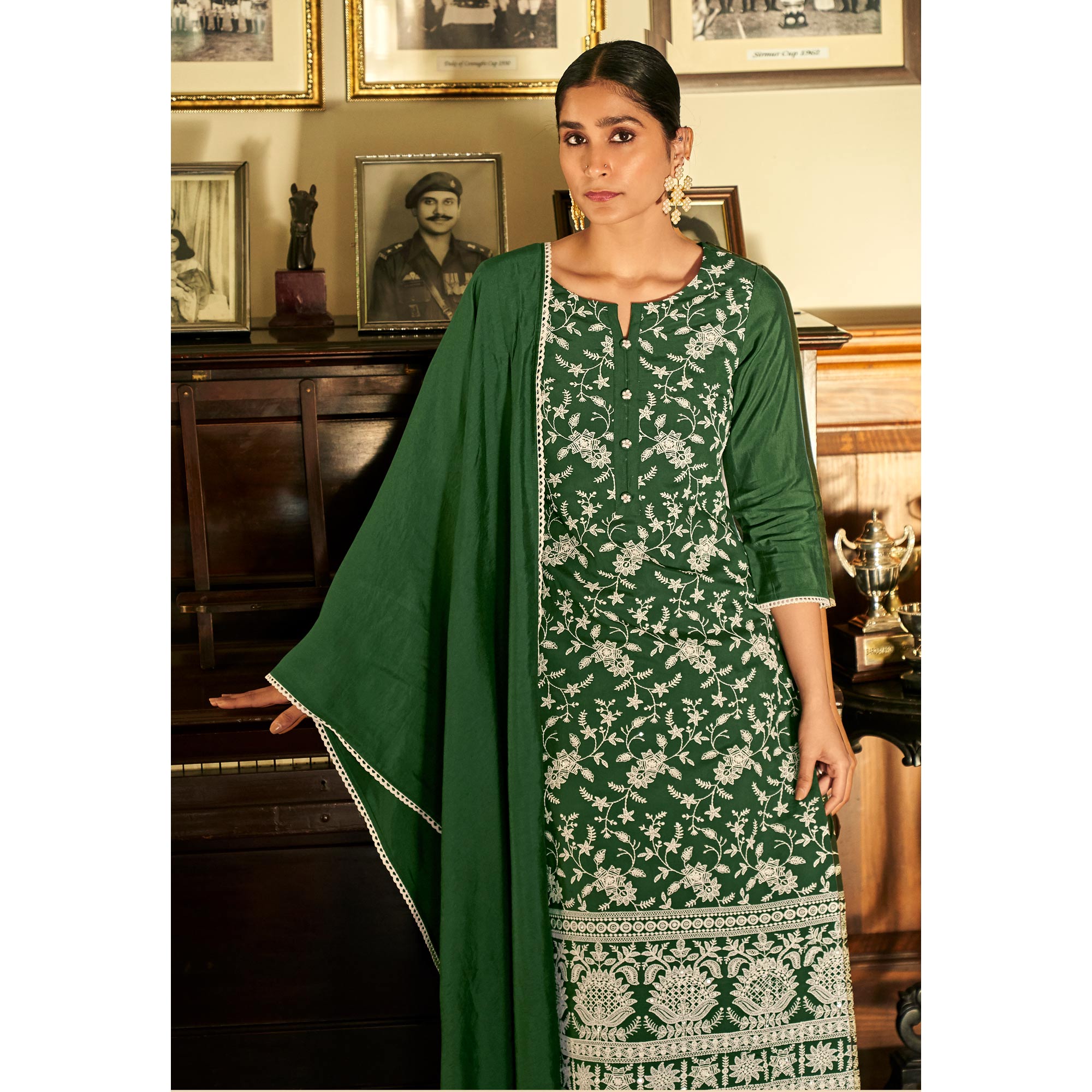 Green Lucknowi Embroidered Modal Salwar Suit