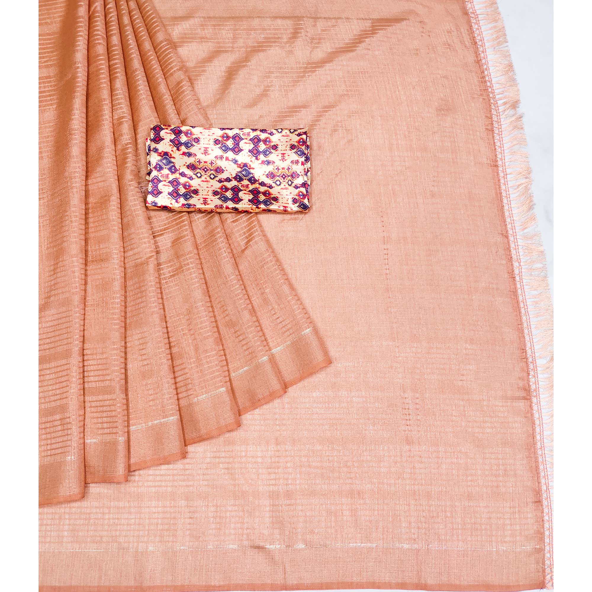 Peach Striped Pattern Manipuri Silk Saree