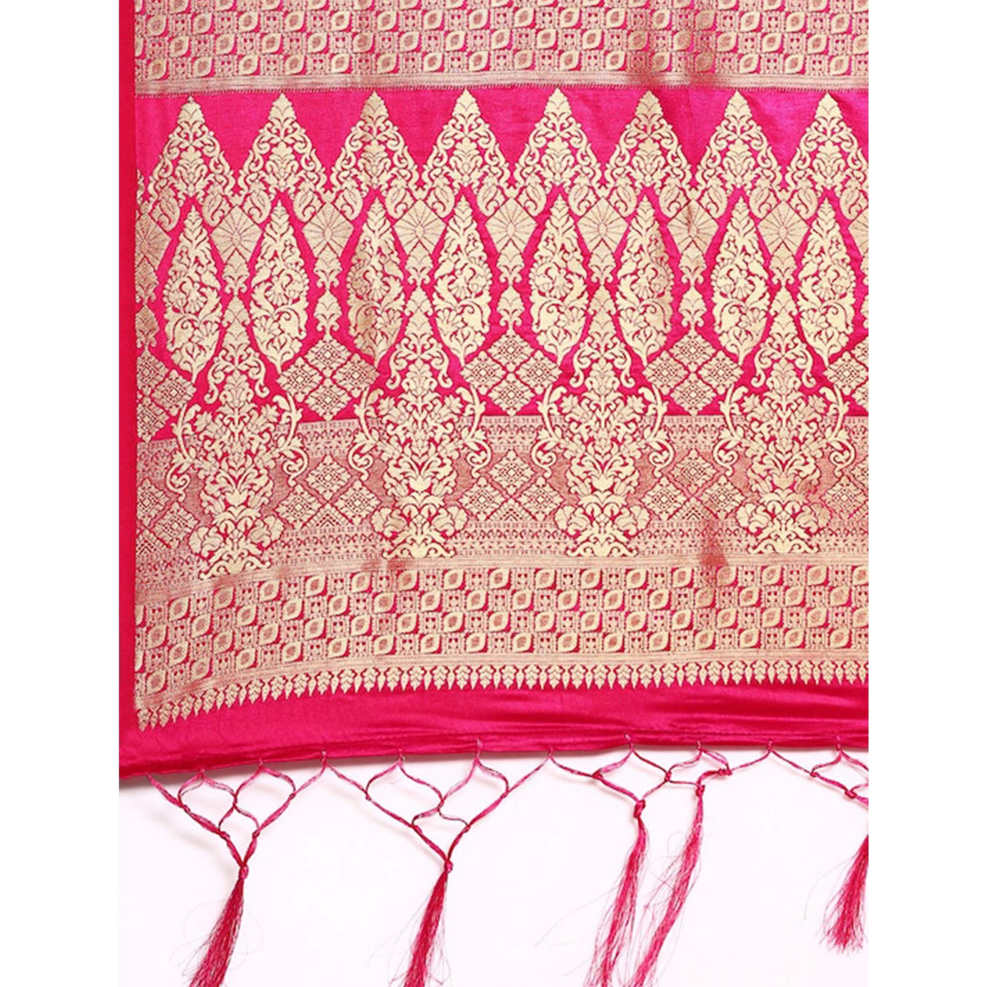 Pink Woven Kanjivaram Silk Saree WithTassels