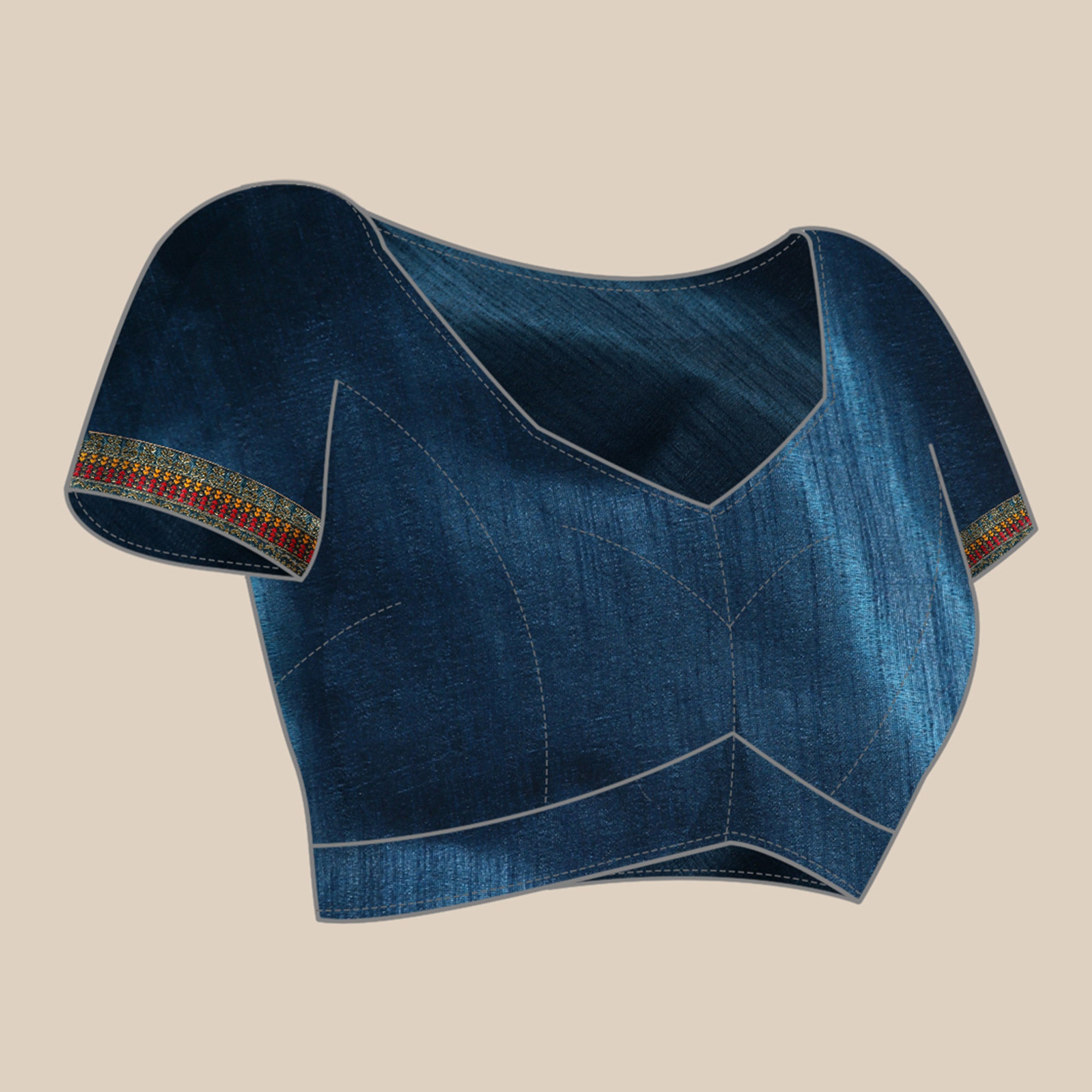 Blue Floral Foil Printed Vichitra Silk Saree