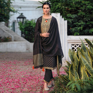Black Floral Woven Muslin Salwar Suit