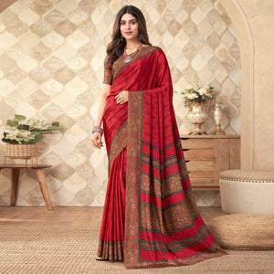 Red Printed Crepe Saree