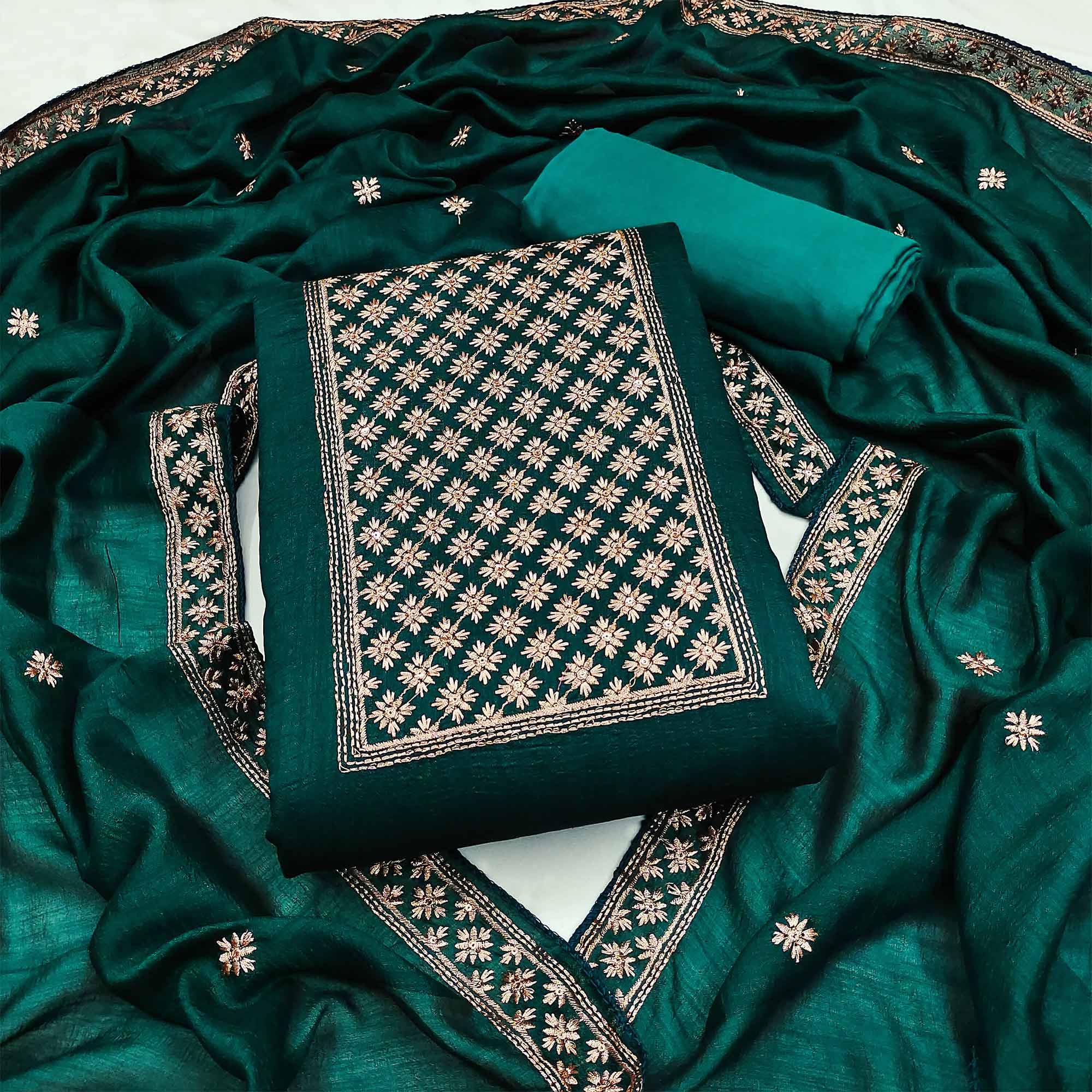 olive green dress material Women's olive green heavy handwork work simmar cotton dress material