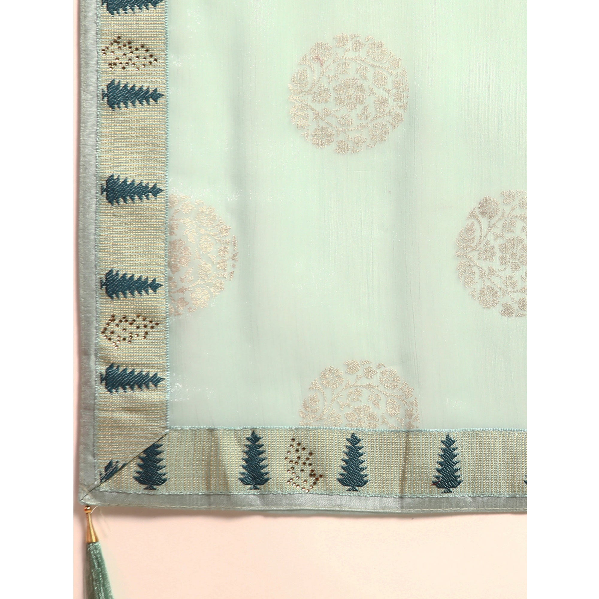 Blue Foil Printed With Swarovski Chiffon Saree