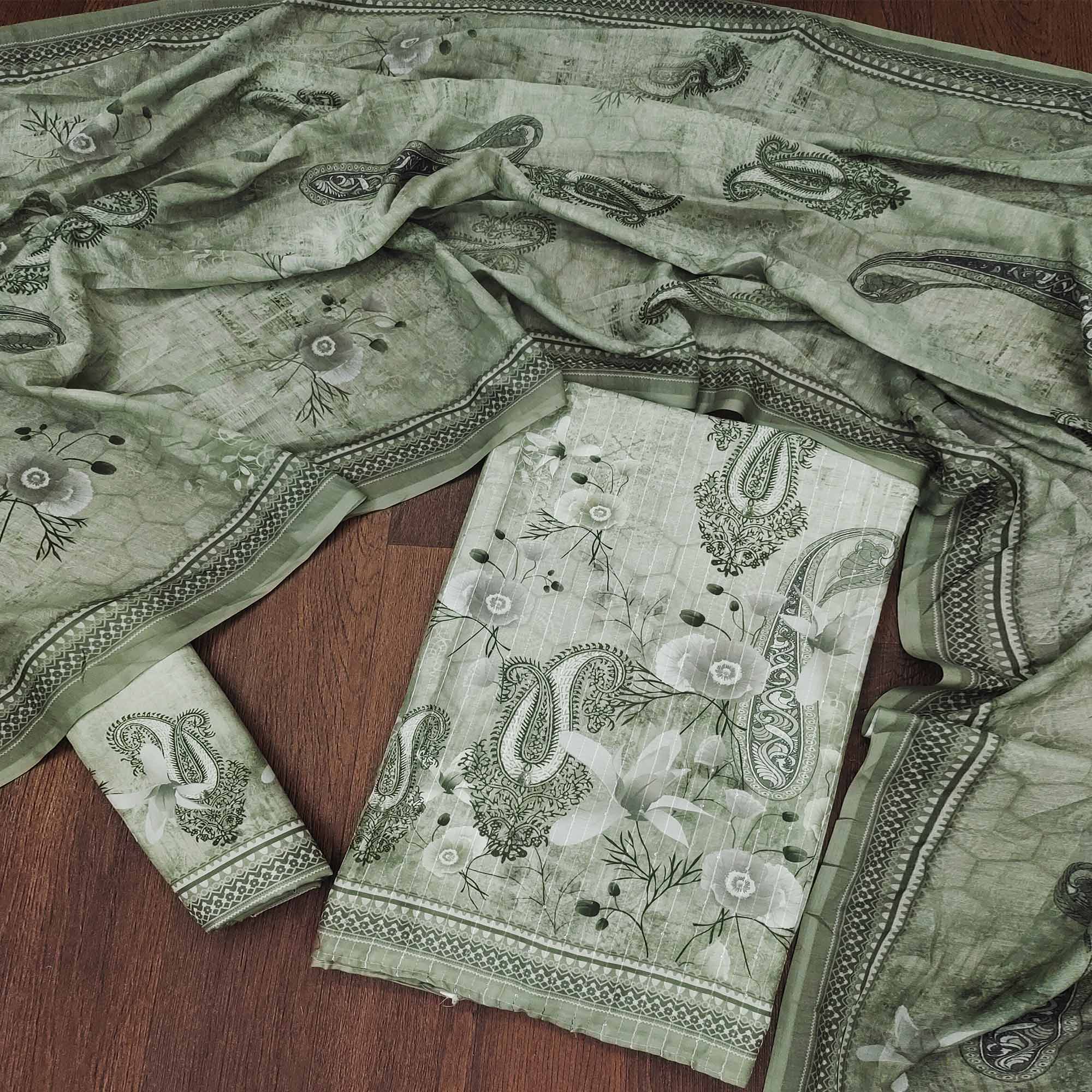 Green Digital Printed Muslin Dress Material