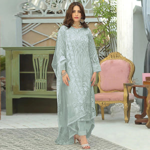 Pista Lucknowi Embroidered Georgette Pakistani Suit