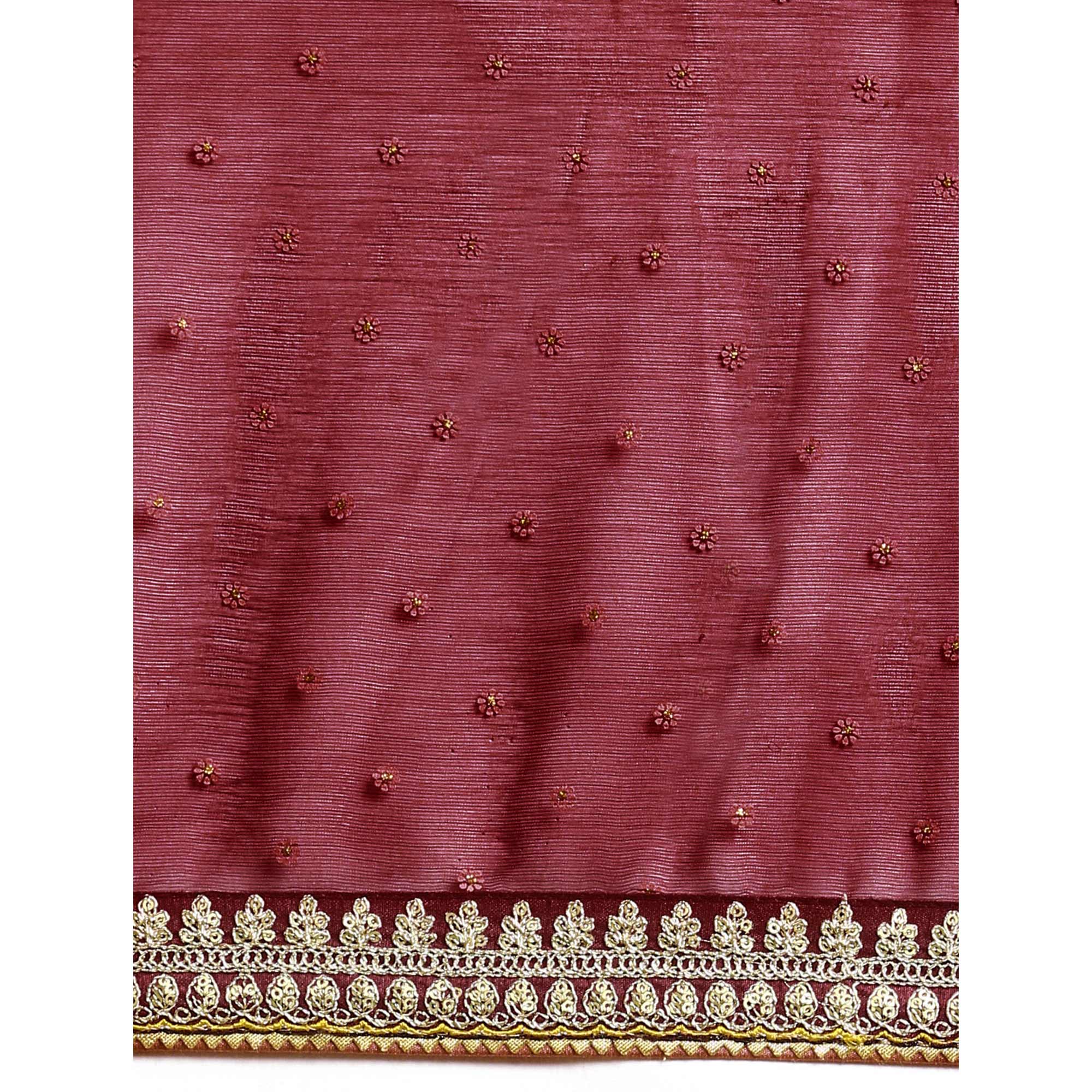 Maroon Foil Printed With Embroidered Border Chiffon Saree