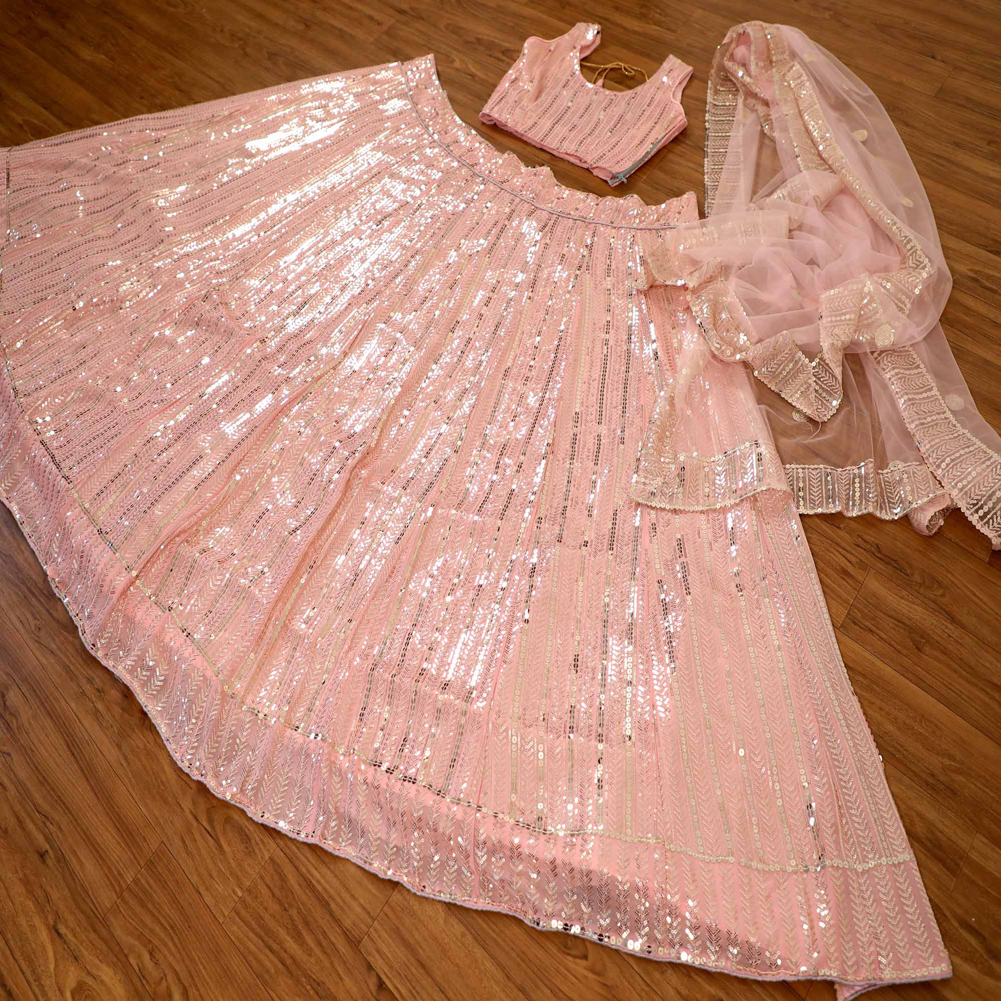 Pink Sequins Embroidered Georgette Lehenga Choli