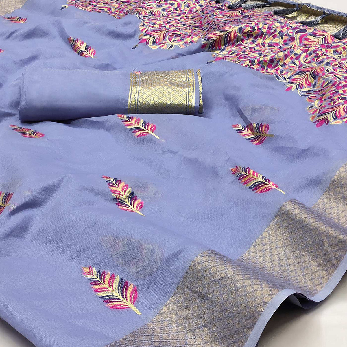 Light Purple Woven Art Silk Saree With Tassels