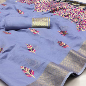 Light Purple Woven Art Silk Saree With Tassels