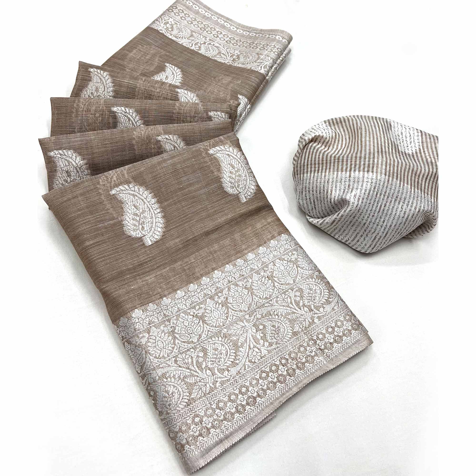 Brown Woven Linen Saree