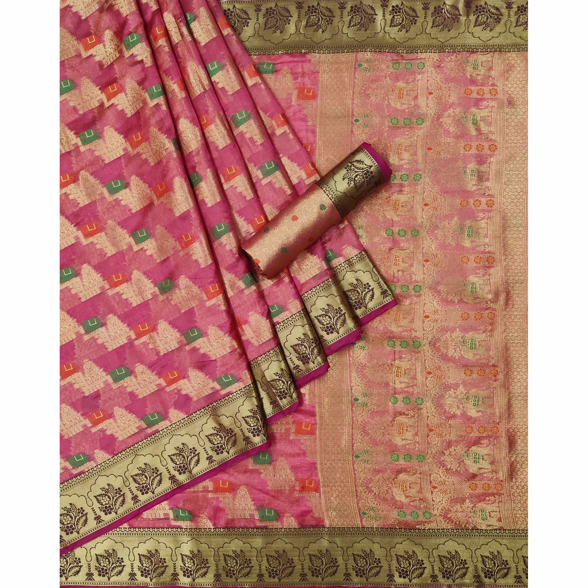 Gajari Pink Woven Organza Saree