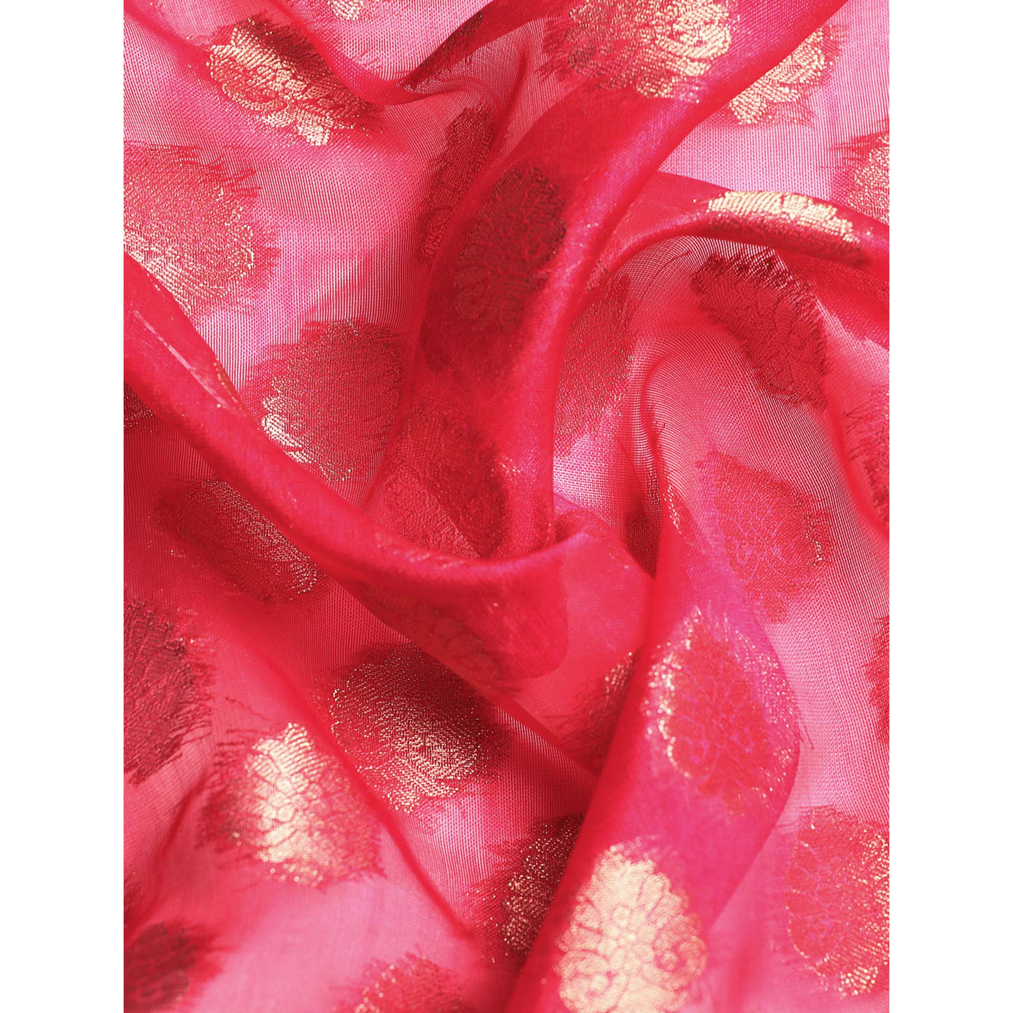 Rani Pink Woven Organza Silk Saree With Tassels