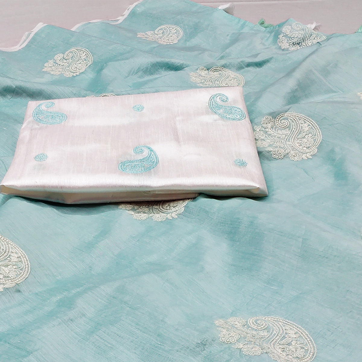 Blue Embroidered Chanderi Saree