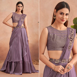 Violet Sequins Embroidered Ready to Wear Art Silk Saree