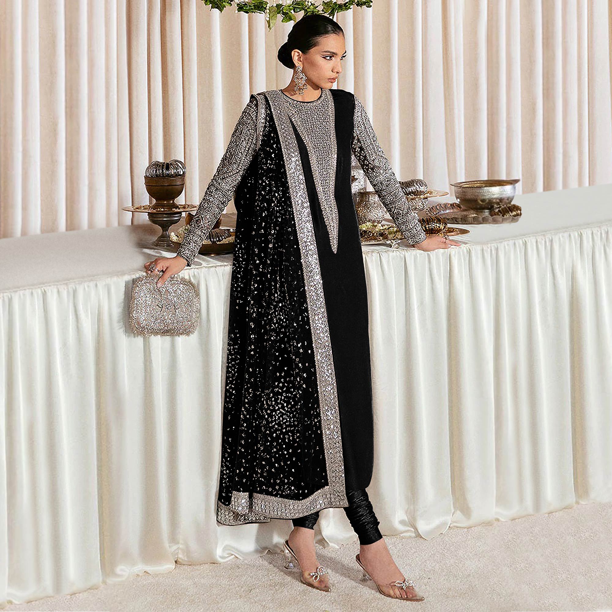 Black Sequins Embroidered Georgette Pakistani Suit