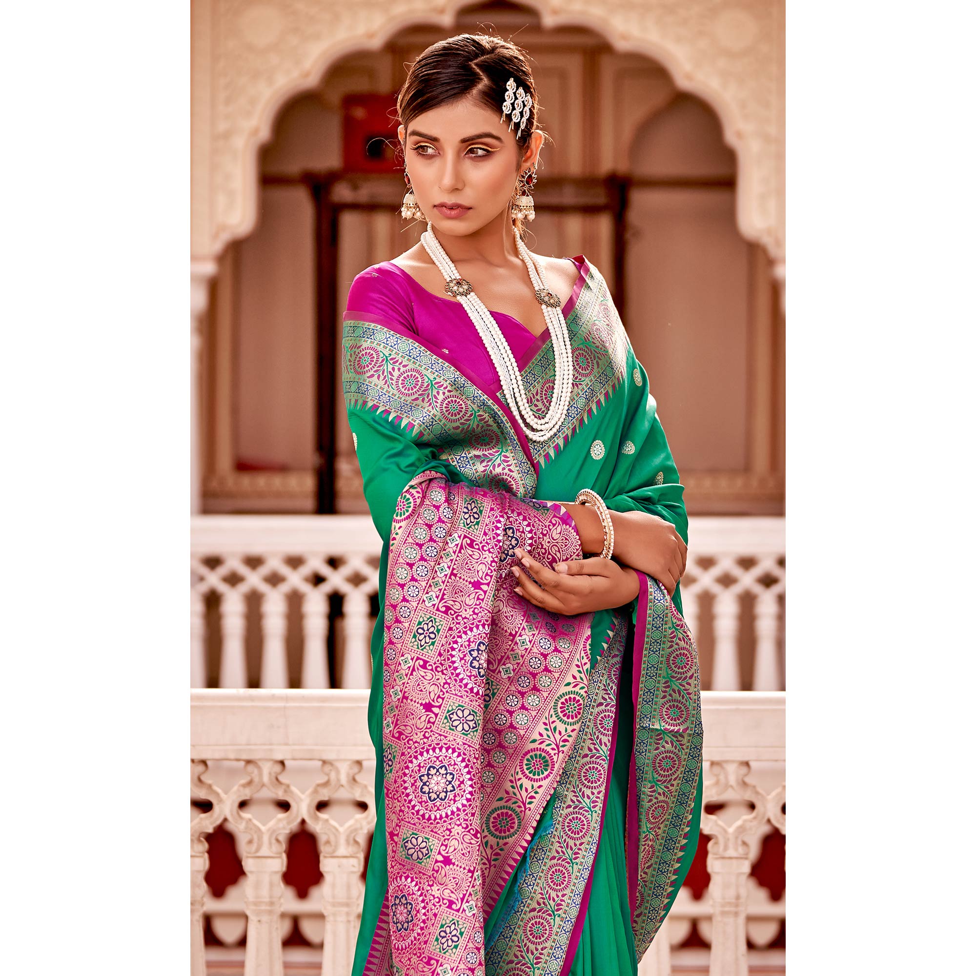 Green Woven Banarasi Silk Saree