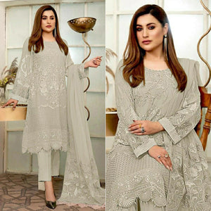 Grey Embroidered Georgette Pakistani Suit