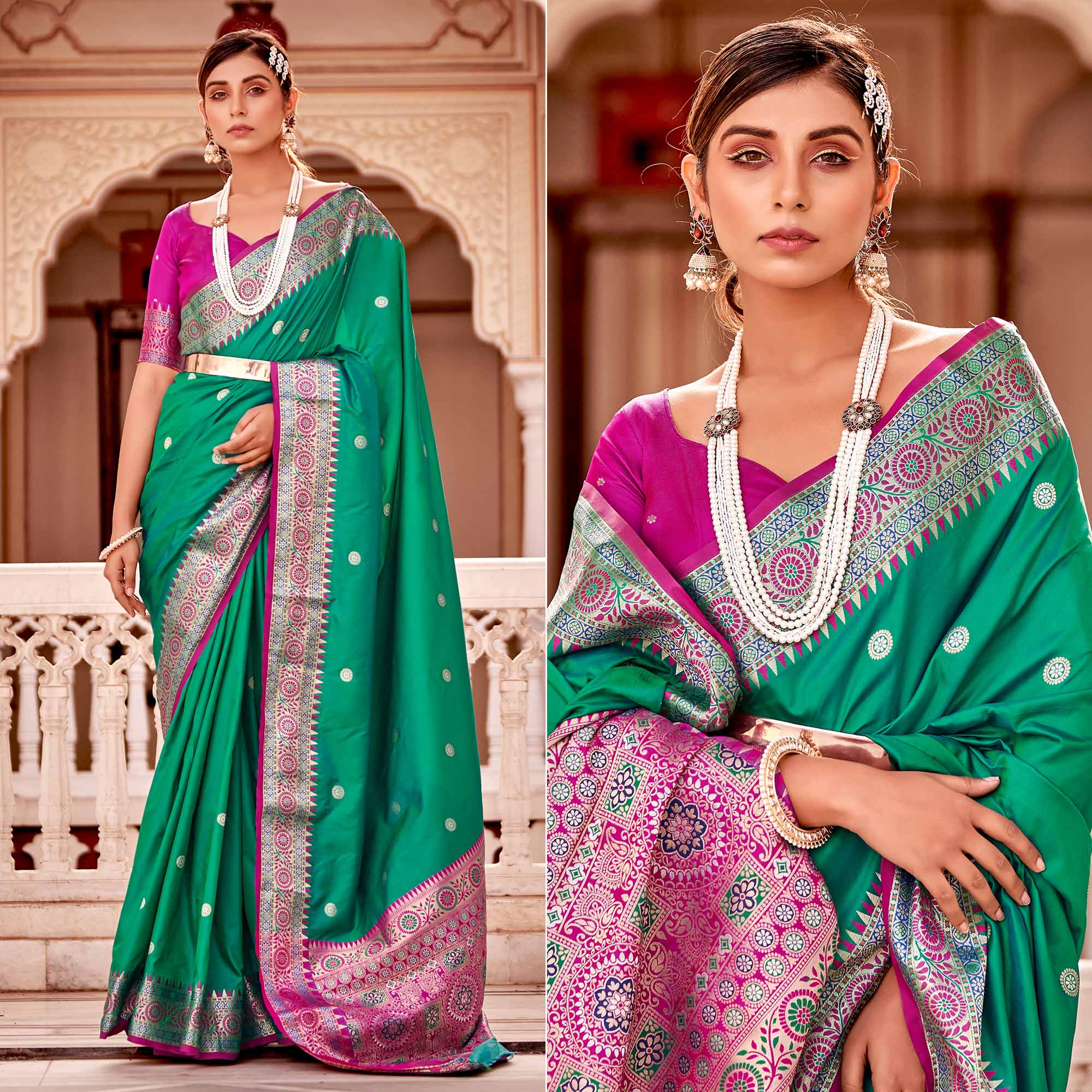 Green Woven Banarasi Silk Saree