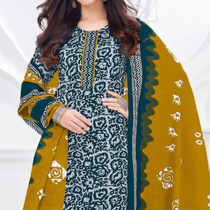 Teal Blue Printed Cotton Suit