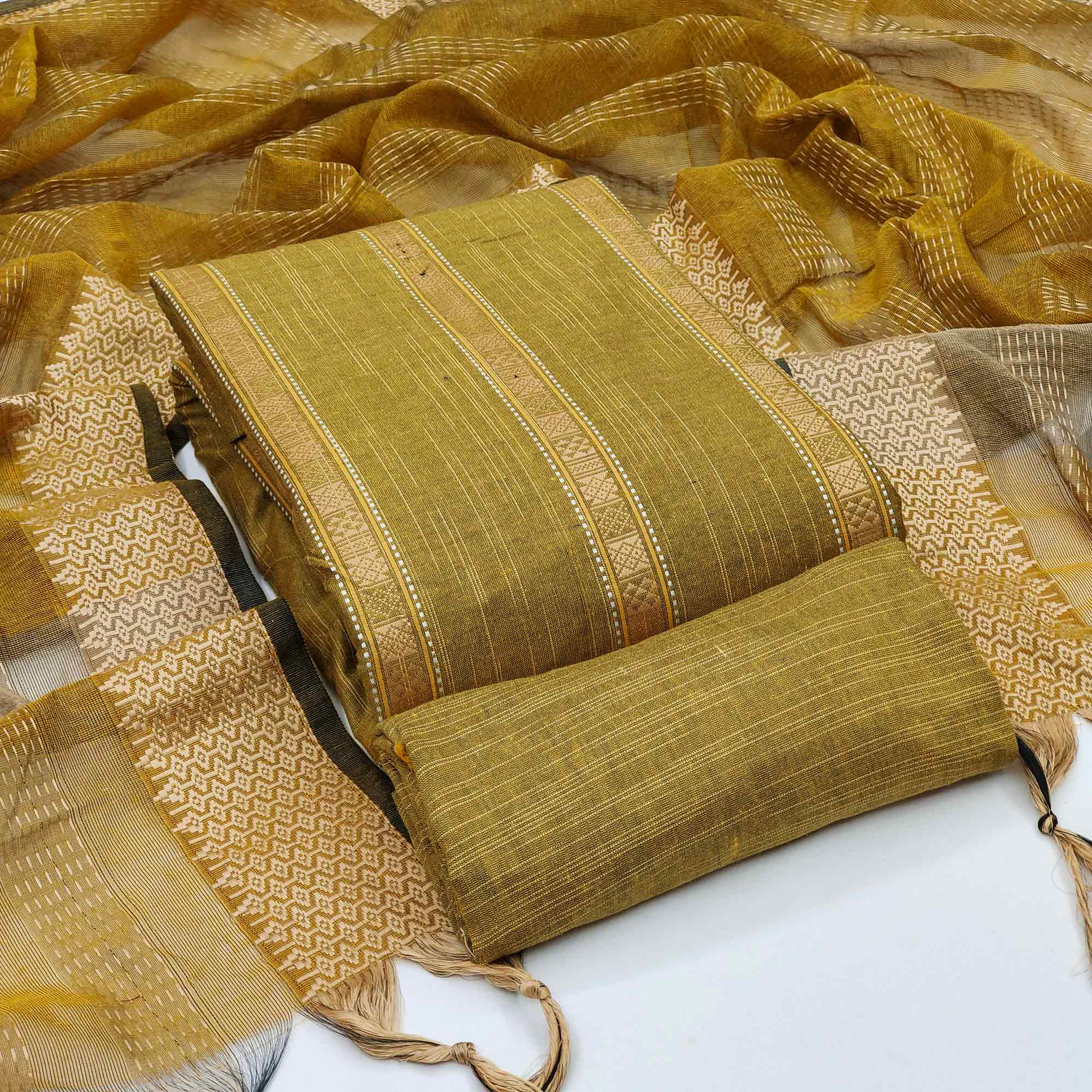 Mustard Woven Cotton Blend Dress Material