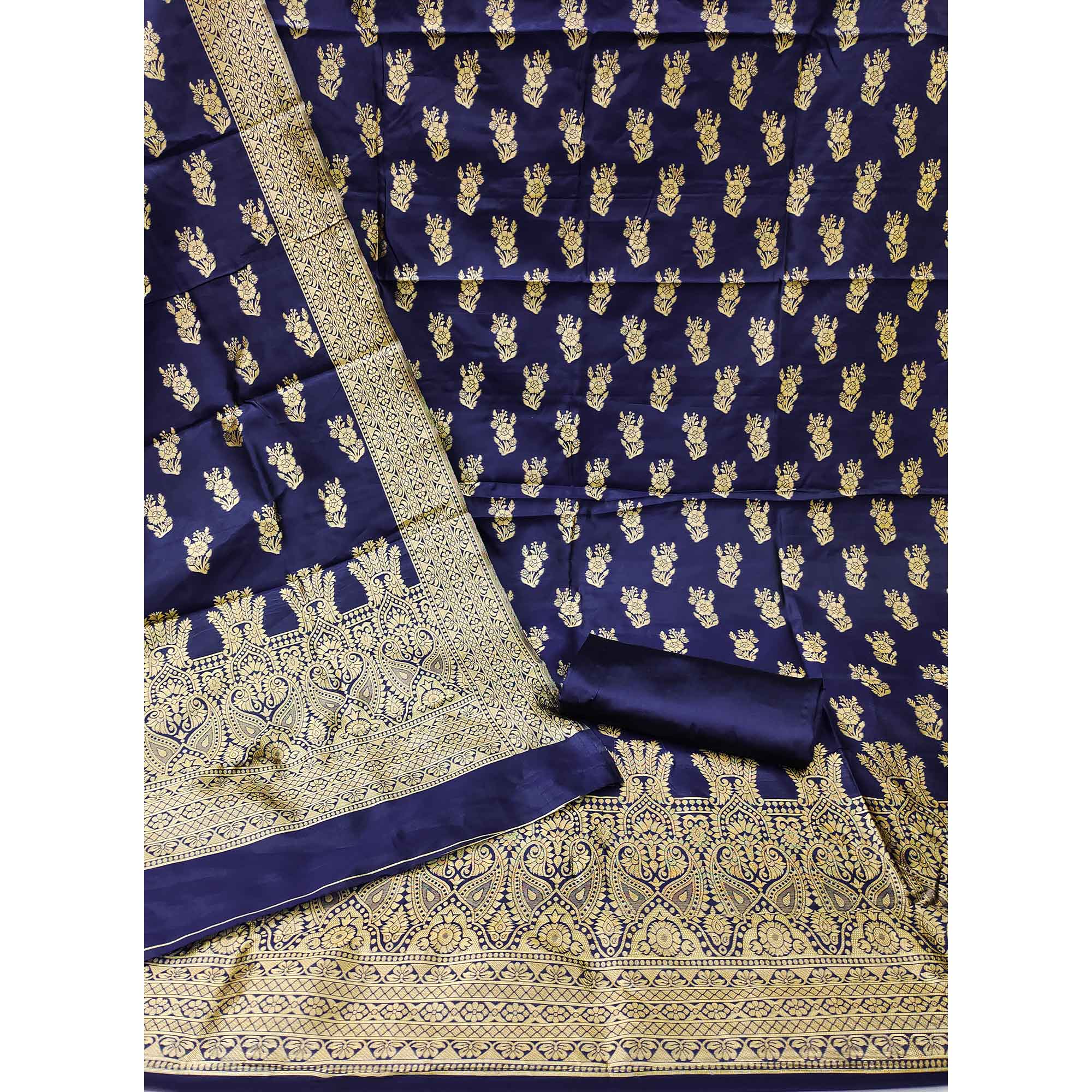 Navy Blue Floral Woven Jacquard Dress Material