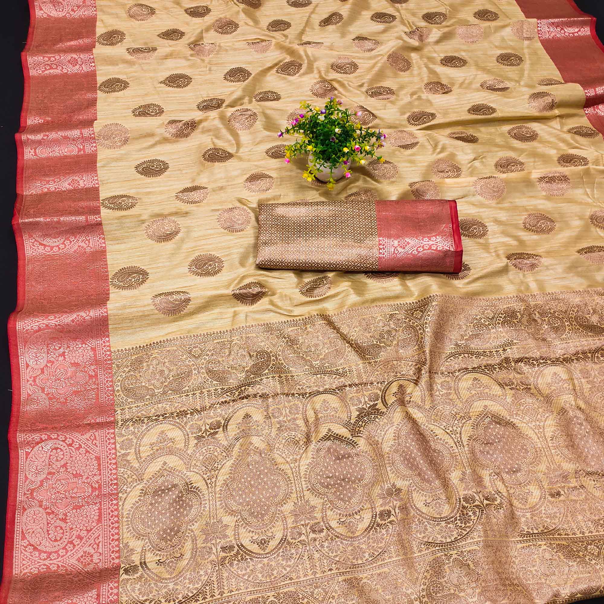 Beige Woven Kanjivaram Silk Saree