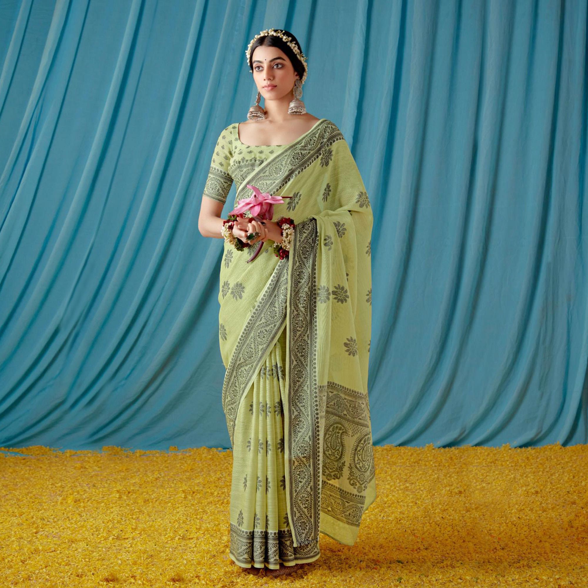 Pista Green Thread Woven Cotton Silk Saree