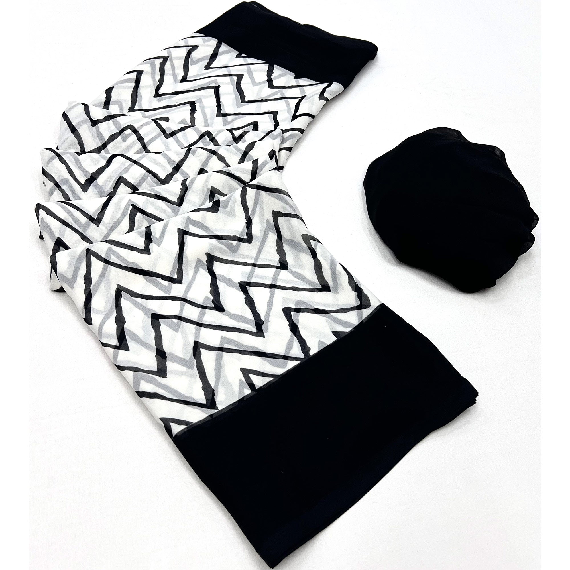 White And Black Printed Georgette Saree