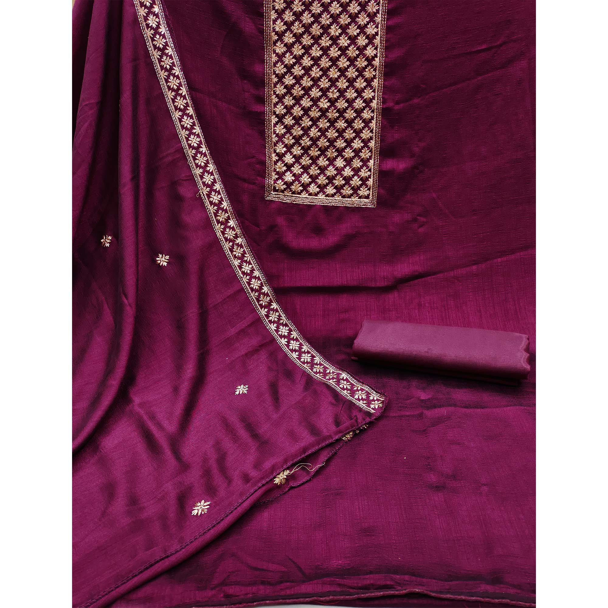Wine Embroidered Modal Dress Material
