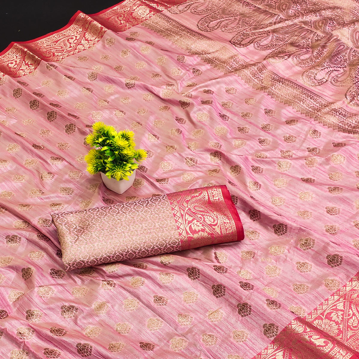 Pink Woven Kanjivaram Silk Saree