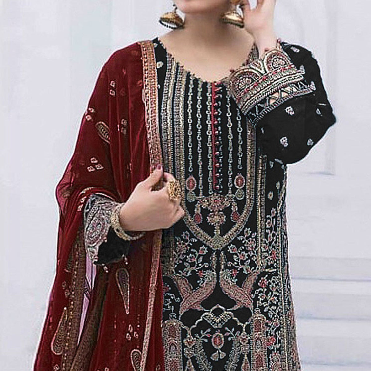 Black Embroidered Georgette Semi Stitched Pakistani Suit