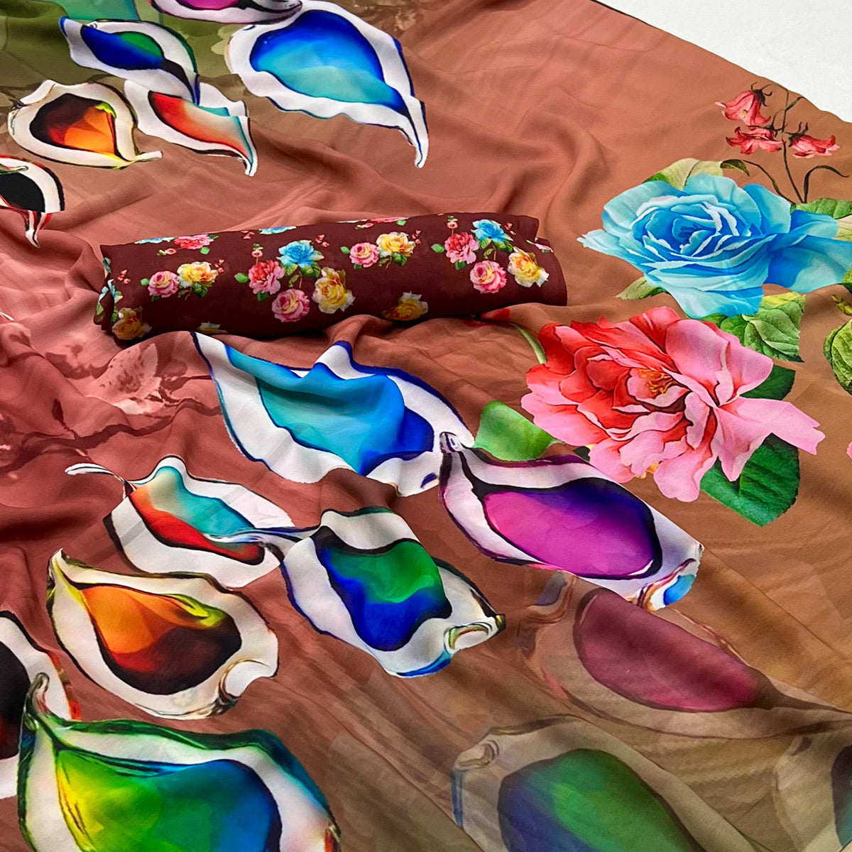 Multicolor Digital Printed Georgette Saree