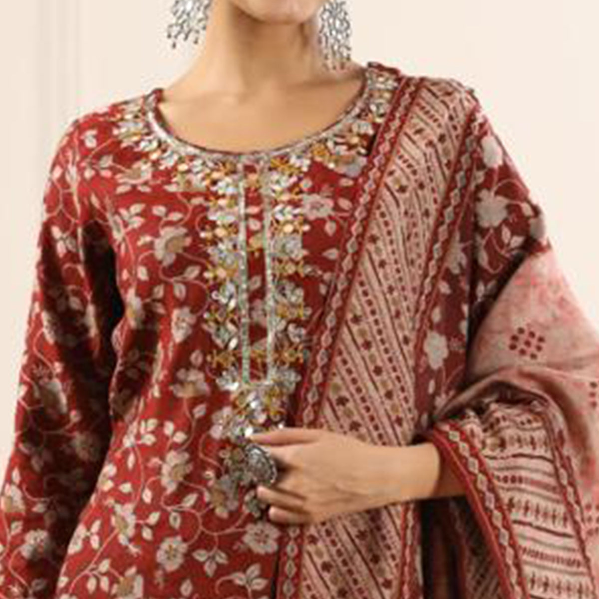 Maroon Jaipuri Printed Chanderi Salwar Suit