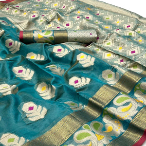 Rama Blue Woven Jacquard Saree