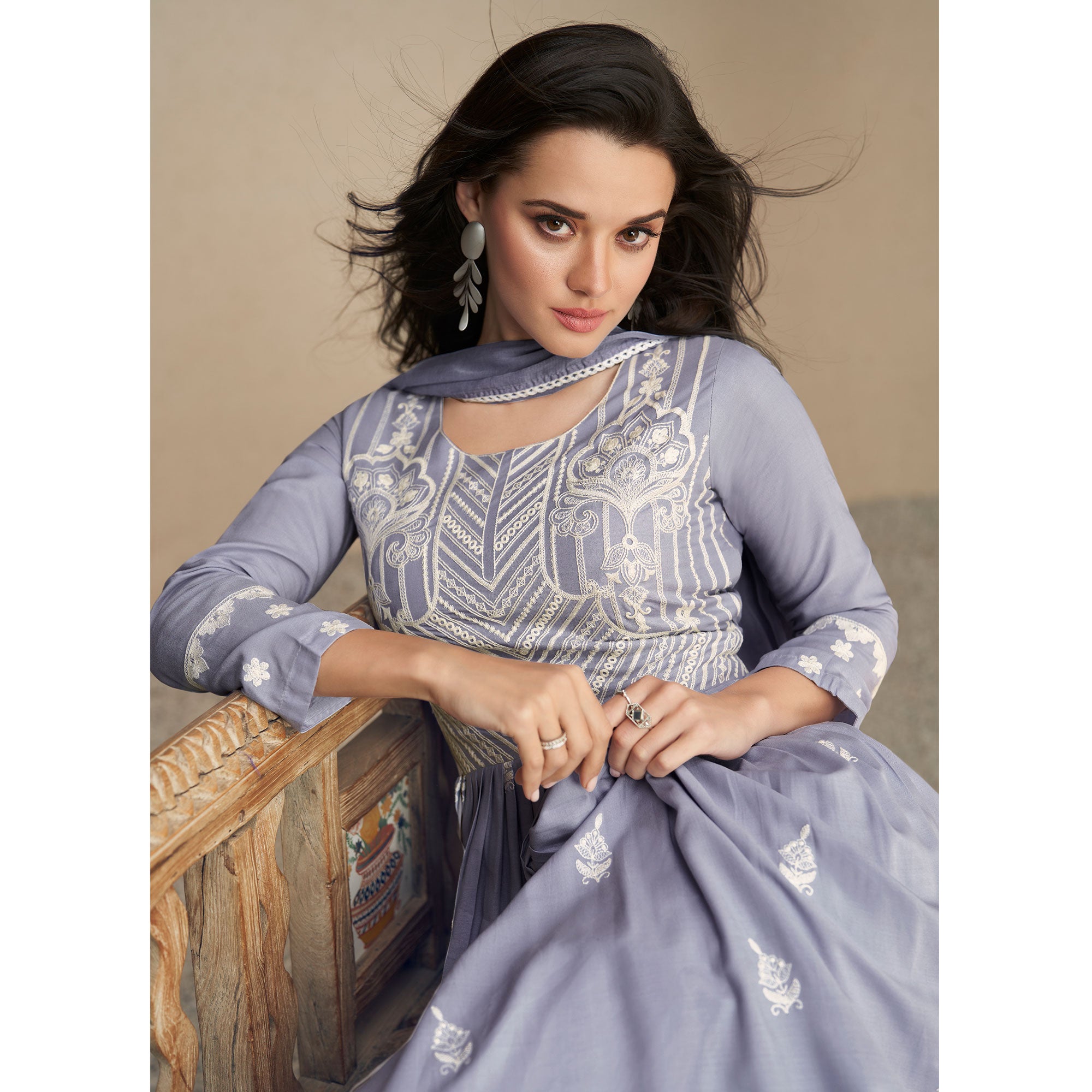 Light Purple Lucknowi Embroidered Rayon Palazzo Suit