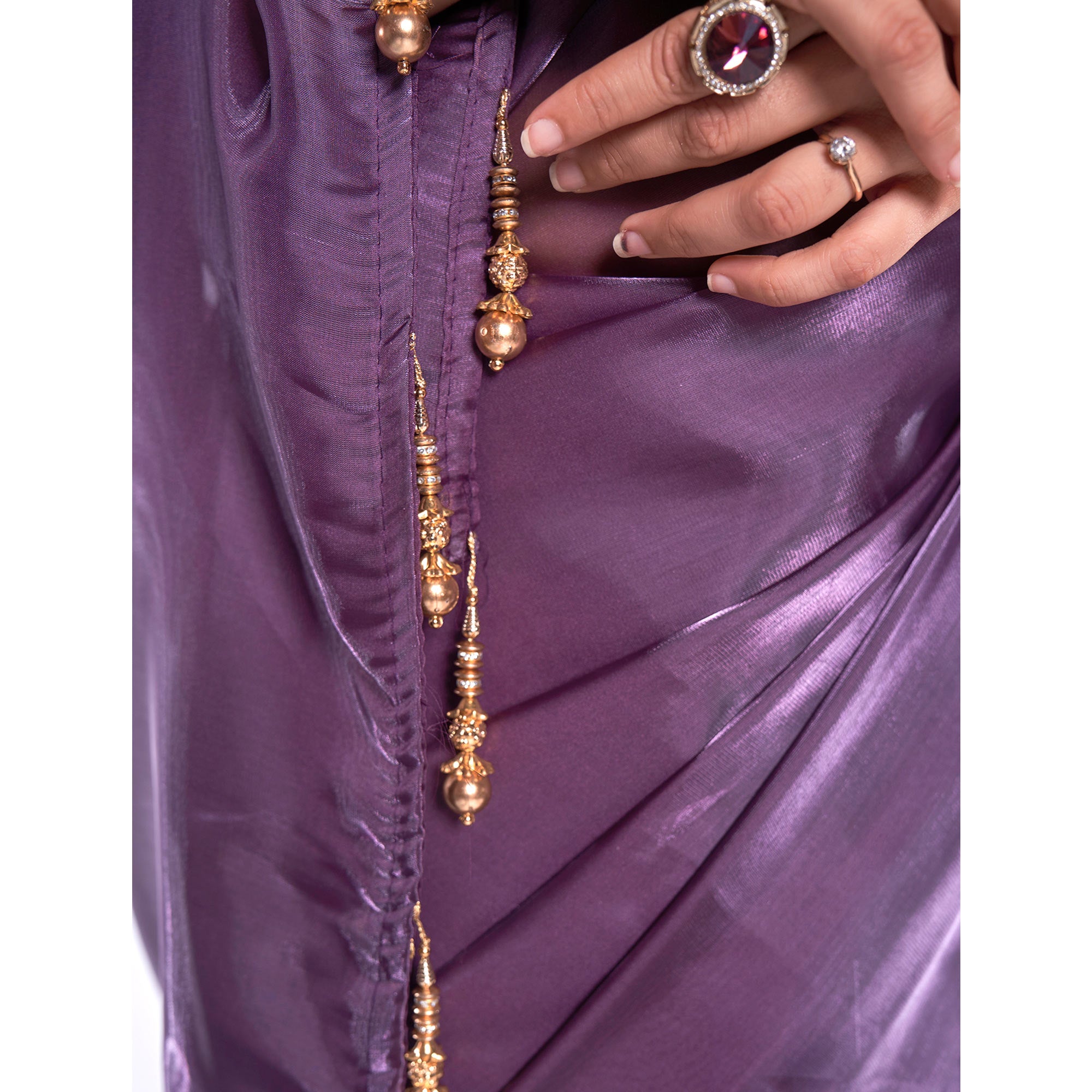 Vilote Solid Organza Saree With Tassels